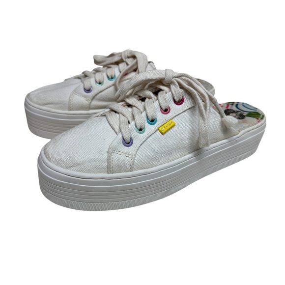 Farm Rio Sneakers White Platform Lace‎ Up Canvas Rainbow Tennis Mule Womens 38 - Picture 2 of 10